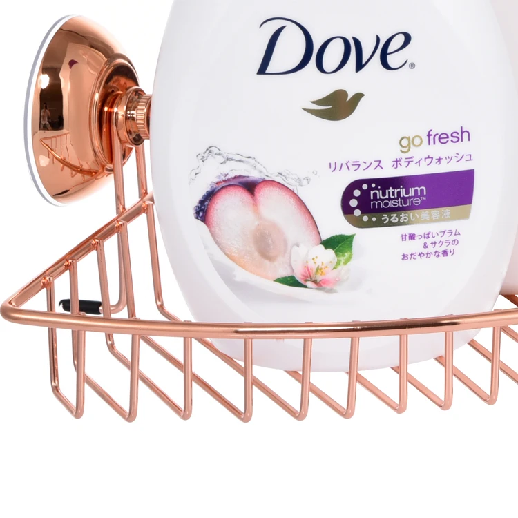 
bathroom metal wire rack rose gold suction shower caddy 