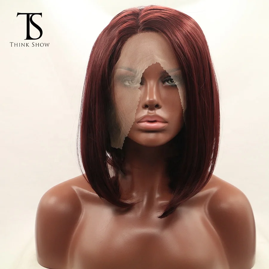 
Synthetic lace front wigs French lace factory price high quality custom package 