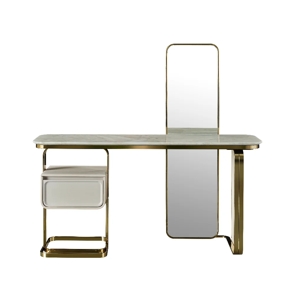 CC Nova Light Luxury Dressing Table with Full Length Mirror Master Bedroom Natural Marble Storage Cabinet Makeup Vanities