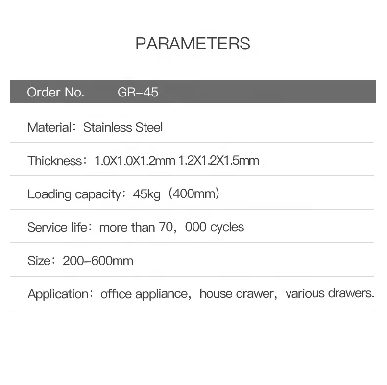 Высококачественный удлинитель из нержавеющей стали, 45 мм, скользящий боковой кронштейн для ящика, шариковый подшипник, металлическая направляющая