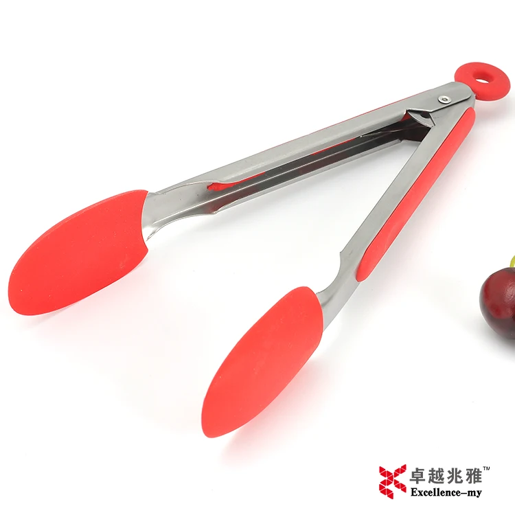 Non Stick Creative Kitchen Style Cooking Accessories 12 Inch Silicone Cuisine Use Food Tong Stainless Steel Good Grip Handle