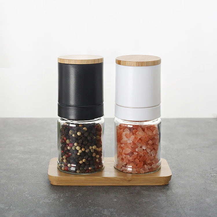 Kitchen tools Salt and Pepper Grinder Set with Bamboo Lid 100mlx2 Dry Spice Grinder Adjustable Salt and Pepper Mill Set