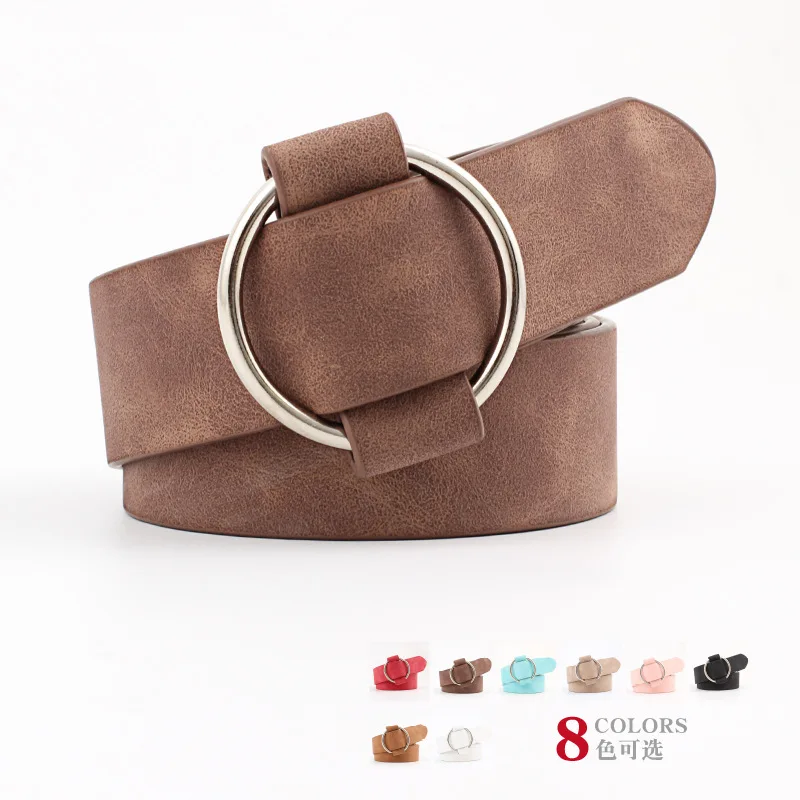 
Needle-free round buckle casual ladies belts youth fashion wide belts 