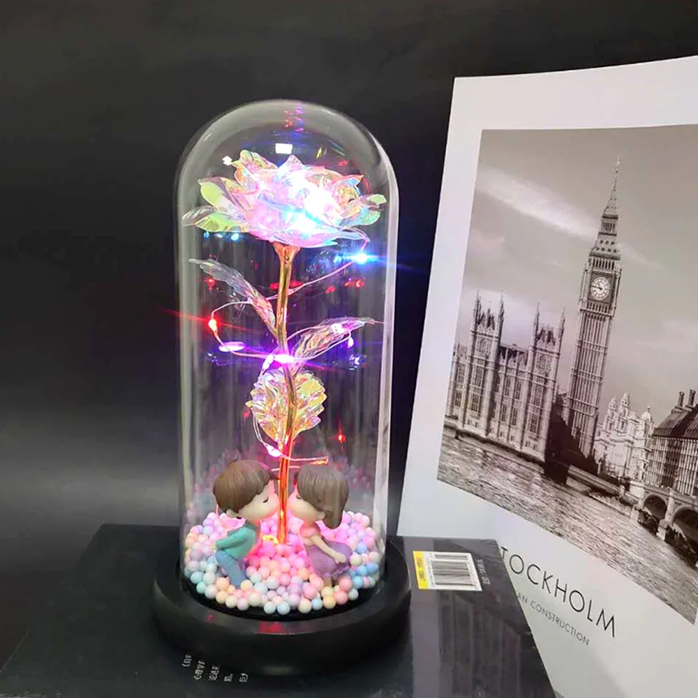 2021 на День святого Валентина подарок день матери коробка розового сусального золота 24k светодиодный сохранить роз в стеклянная крышка