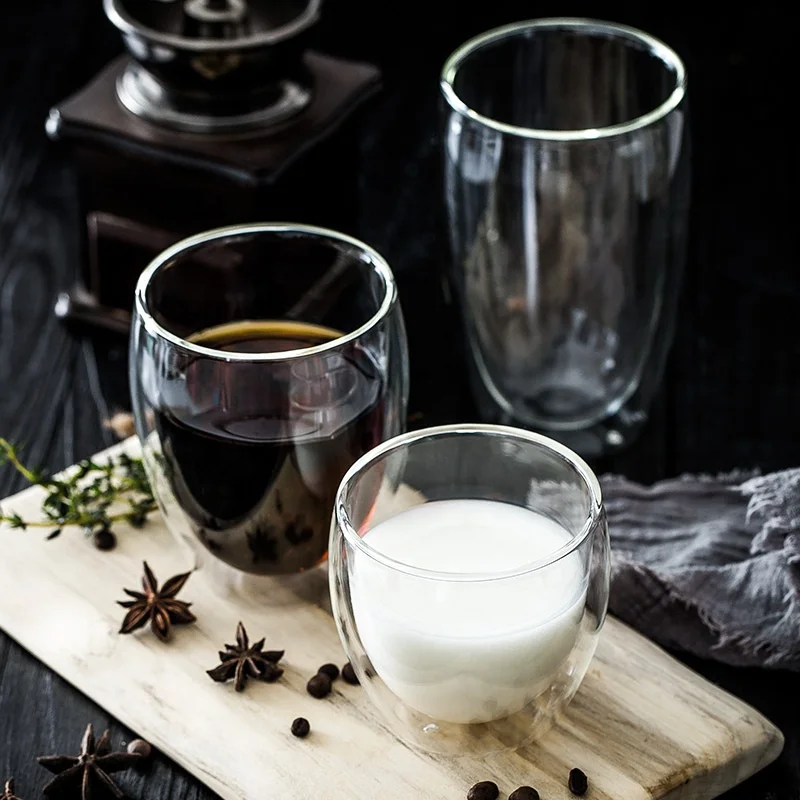 Double Wall Glass Cups Clear Heat resistant High Borosilicate Coffee Tea Water Drinking Cups without Handle