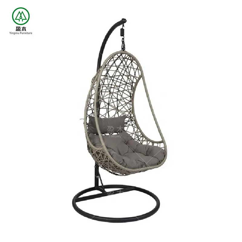 European hanging pod chair patio hanging rattan swing egg chair with stand outdoor swing chair