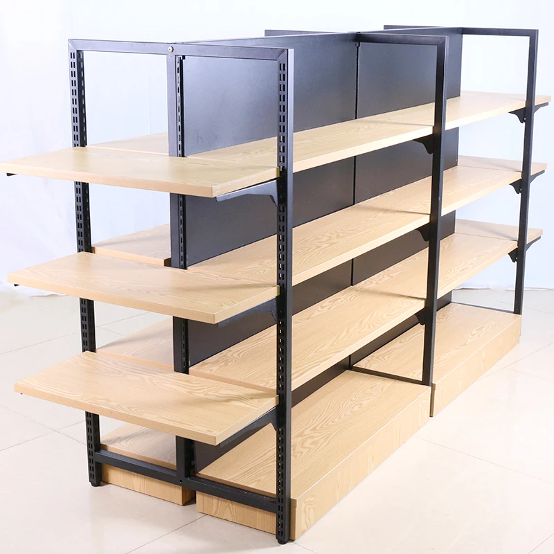 High standard gondola supermarket steel shelf supermarket flat back panel wooden shelves MINISO