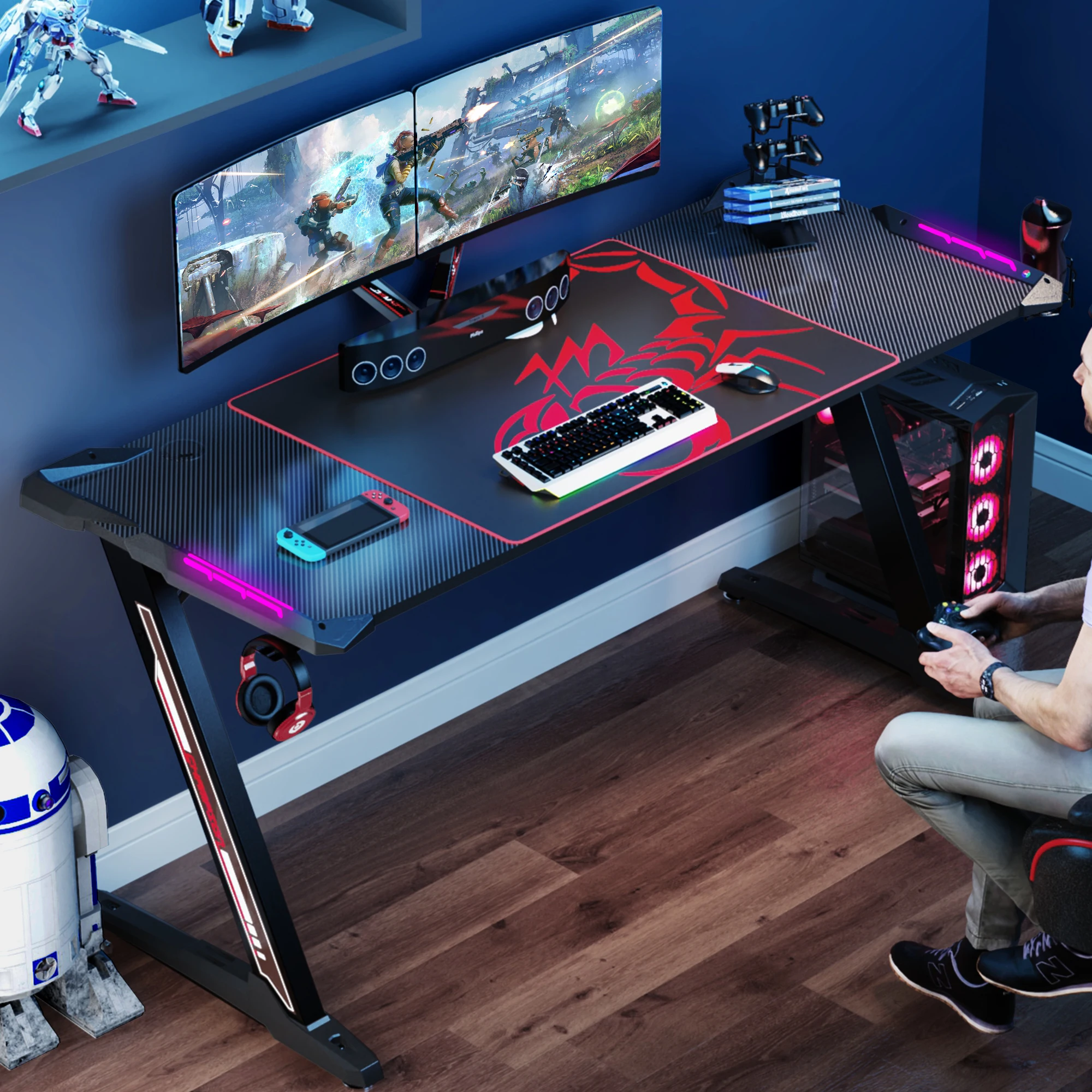 Commercial Furniture Design large size 60inch office pc desk computer racing table with RGB light for gaming