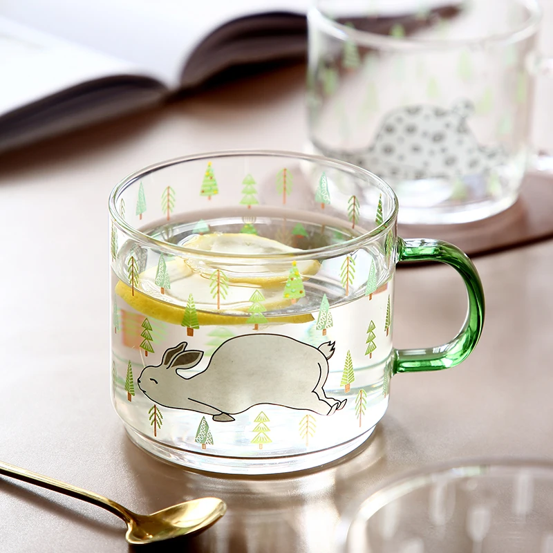 Hot selling manufacturers cartoon animal pattern handmade glass tea coffee cup