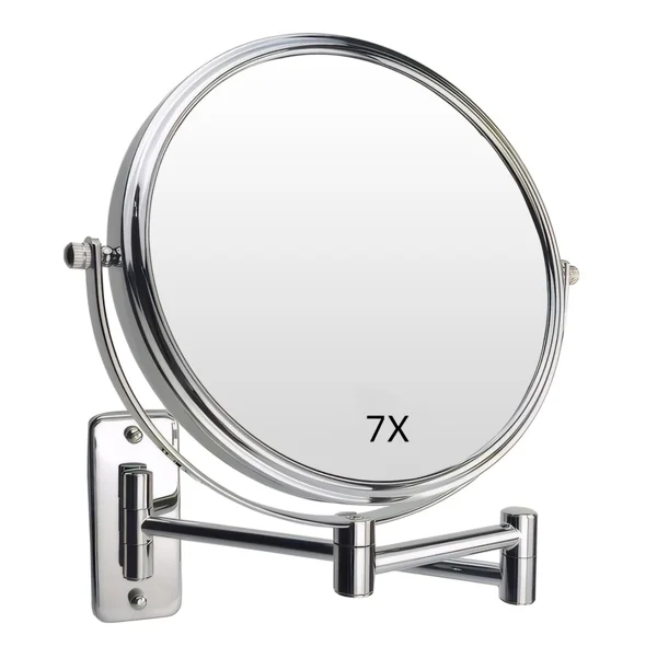 Wall Mounted Makeup Mirror 360 degree Extendable Arm Bathroom Mirror 8 inch Vanity Mirror for Makeup or Shaving Chrome Finish