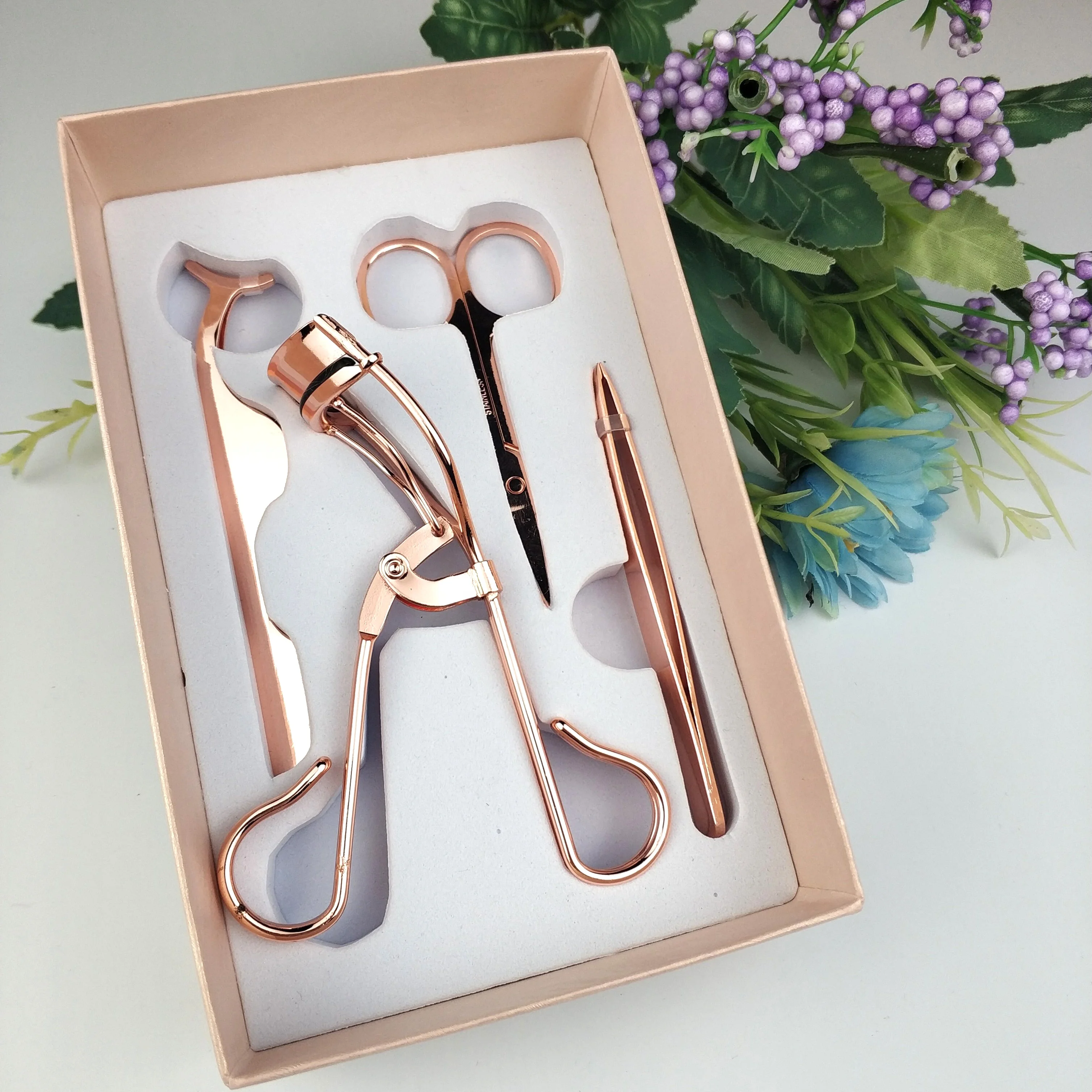 HeyMe Best Seller Eyelash Tweezer Scissors Electrophoretic Rose Gold Lash Curling False Eyelash Clip