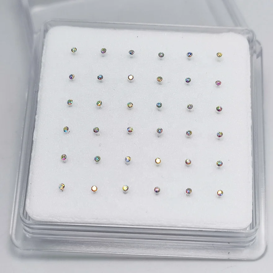 22g 925 sterling silver Tiny 1.2MM AB Nose Stud Ring Piercing Nose Bone I Shaped Nose pin body jewelry