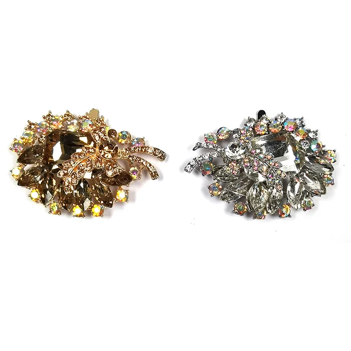 Design Handmade flower Gold Crystal Jewelry metal Shoe Clips Decorations For Bridal Shoes