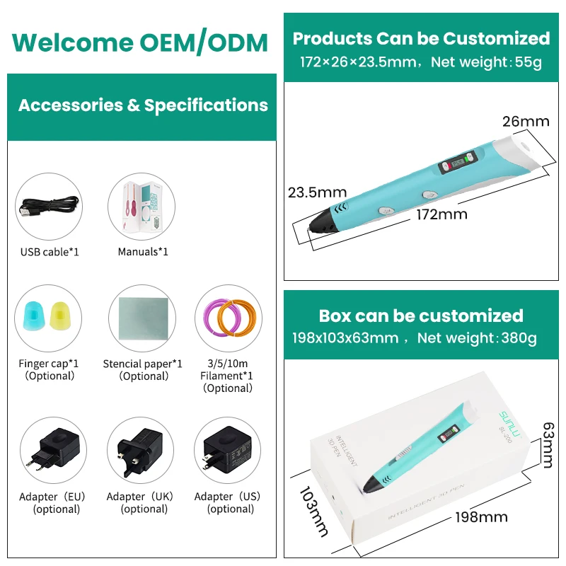 SUNLU 2022 cheep small 3d stereoscopic printing plastic pen delux custom stereoscopic 3d pen