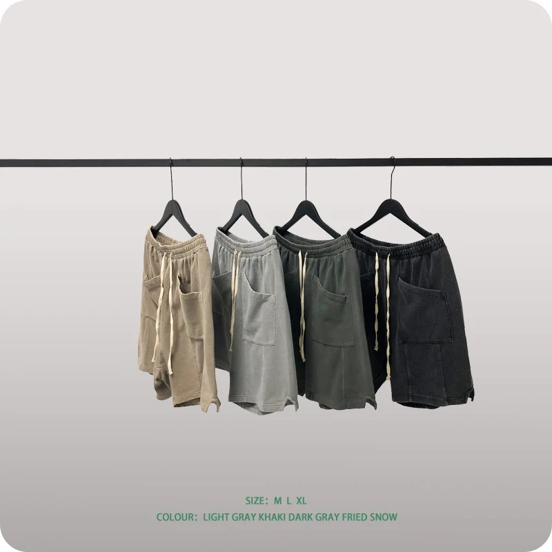 American street vintage shorts ins fashion brand split stitching sweatpants gym shorts men loose knitted shorts