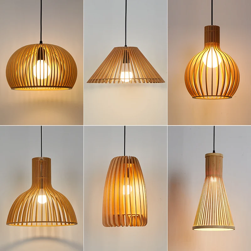 Creative Wood Frame Pumpkin Shape Chandelier For Dining Room Bedroom Study Room Japanese Restaurant