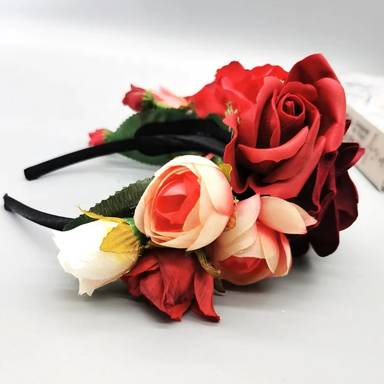 
Gorgeous Flower Headband Crown Women Wreath Hair Accessories Rose Red Dahlia Floral Headband Headpieces for Festival 