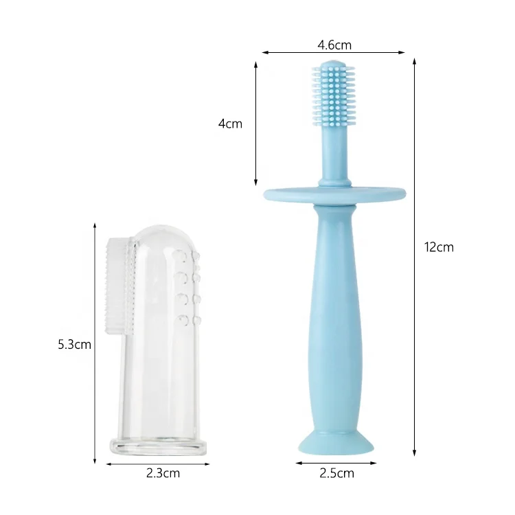 Gloway 2 Different Spec. Finger Toothbrush & 360-Degree Suction Base Gums Massage Tooth Brush Silicone Baby Training Toothbrush