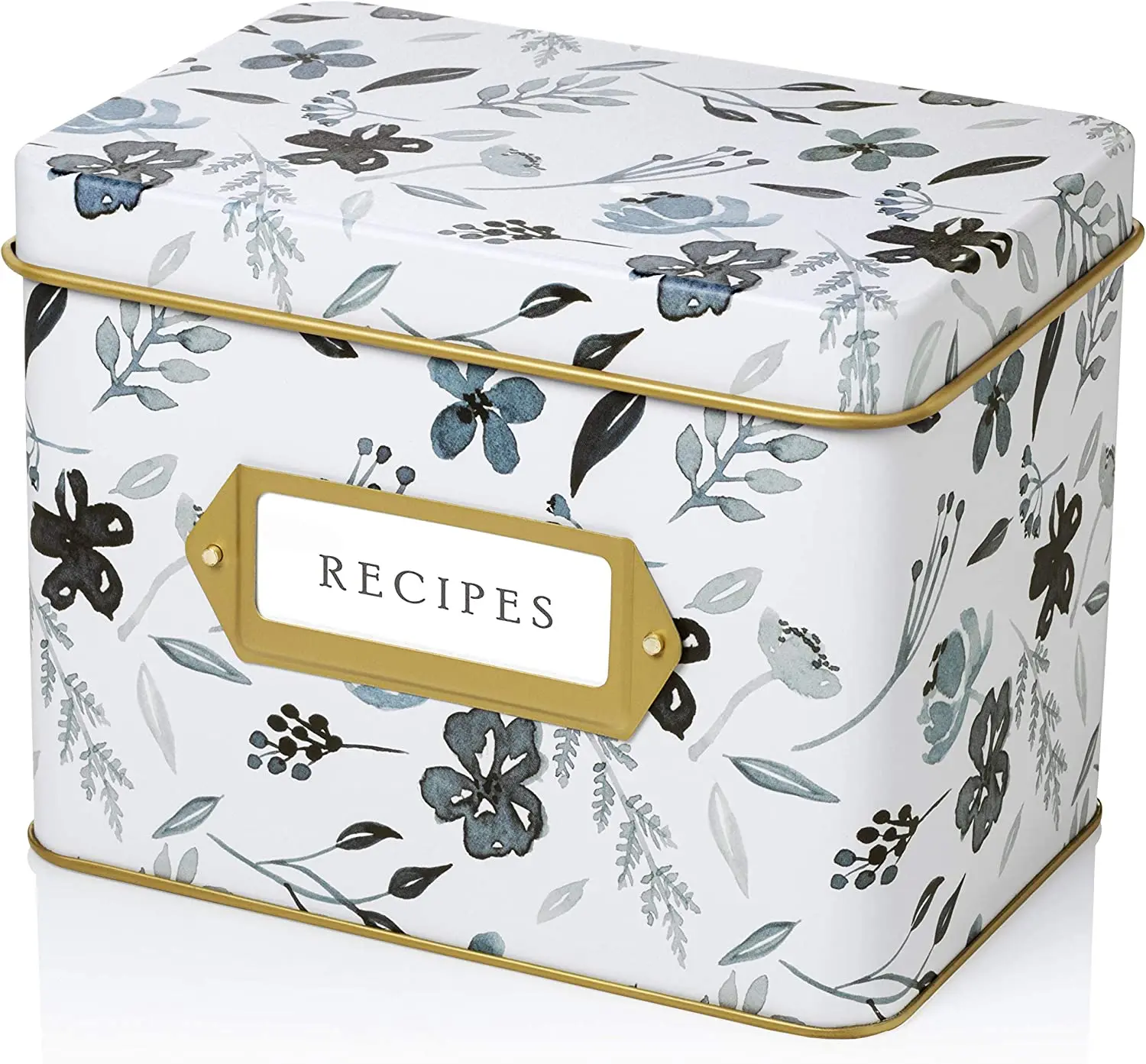 High End Metal Tin Box Recipe Metal Recipe Box Rectangular Tin Box With Hinge for Recipe Cards Custom