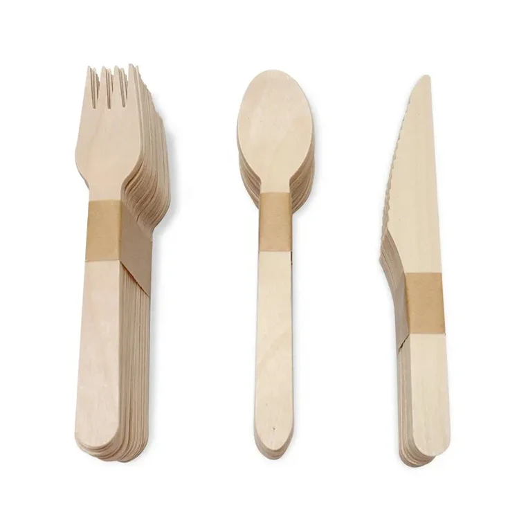 Biodegradable Wooden Disposable Cutlery Set Birch Wood Fork, Knife, Spoon
