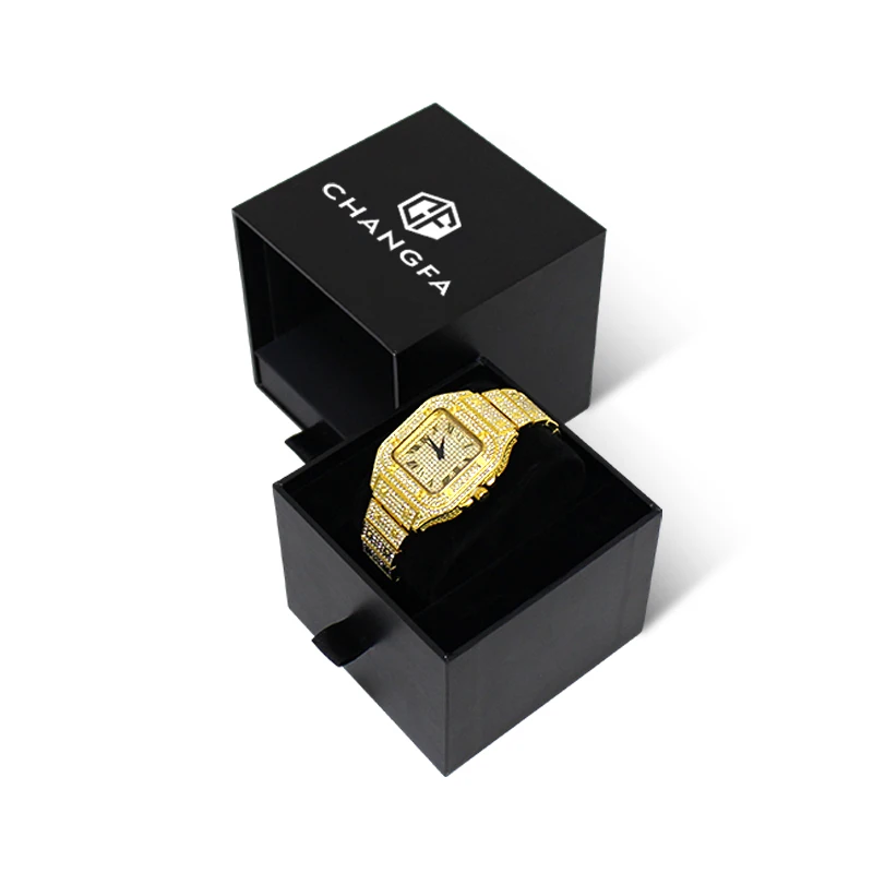 Hot Sale Rectangle Cardboard Watch Box Coated Gift Box Pillow Packing Stamping Embossing Watch Drawer Box Sponge Made Paper