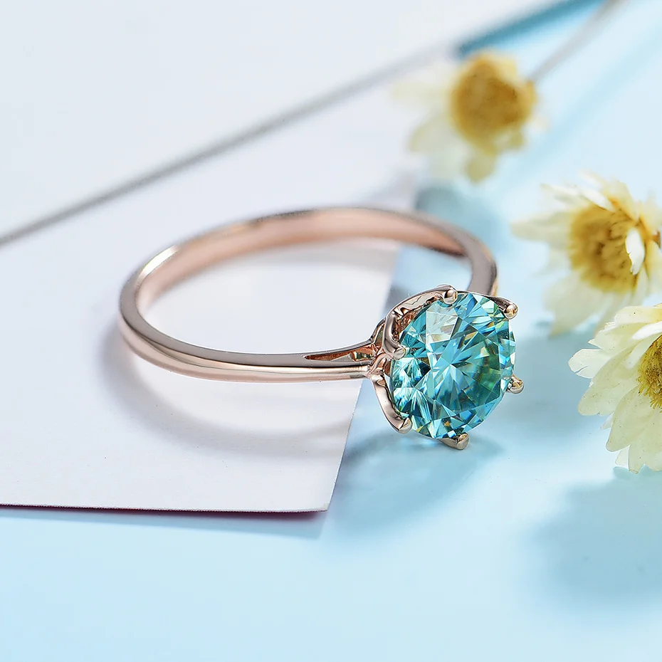 VVS круглый зеленый синий Муассанит 14 к, розовое золото 18 карат, прекрасный, кольца для женщин, модное кольцо для обещание свадебные кольца годовщина свадьбы Rin