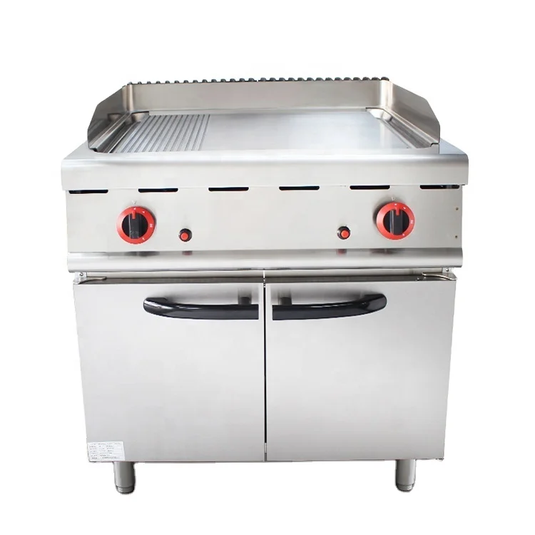 1/3 Grooved Commercial Gas Griddle Grill With Cabinet Western Hotel Kitchen OEM Snack Oven Restaurant Stainless Steel Equipment