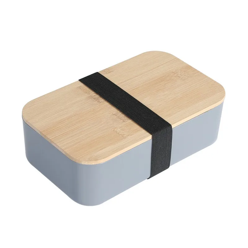 Japan Style lunch box with elastic 1000ML Bento Lunch Boxes Plastic Lunch Box set with Bamboo Wood Lid