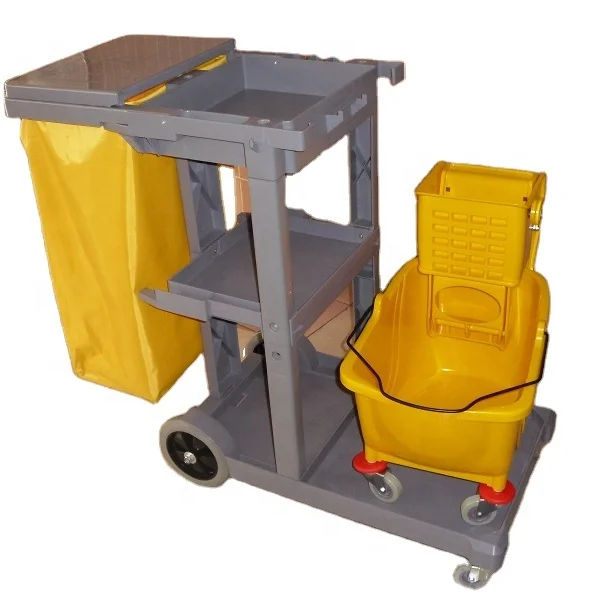 
2021 New Ex-Factory Price Cleaning Trolley Housekeeping Cleaning Trolley Cart Hotel Hous Hold Cleaning Trolley 