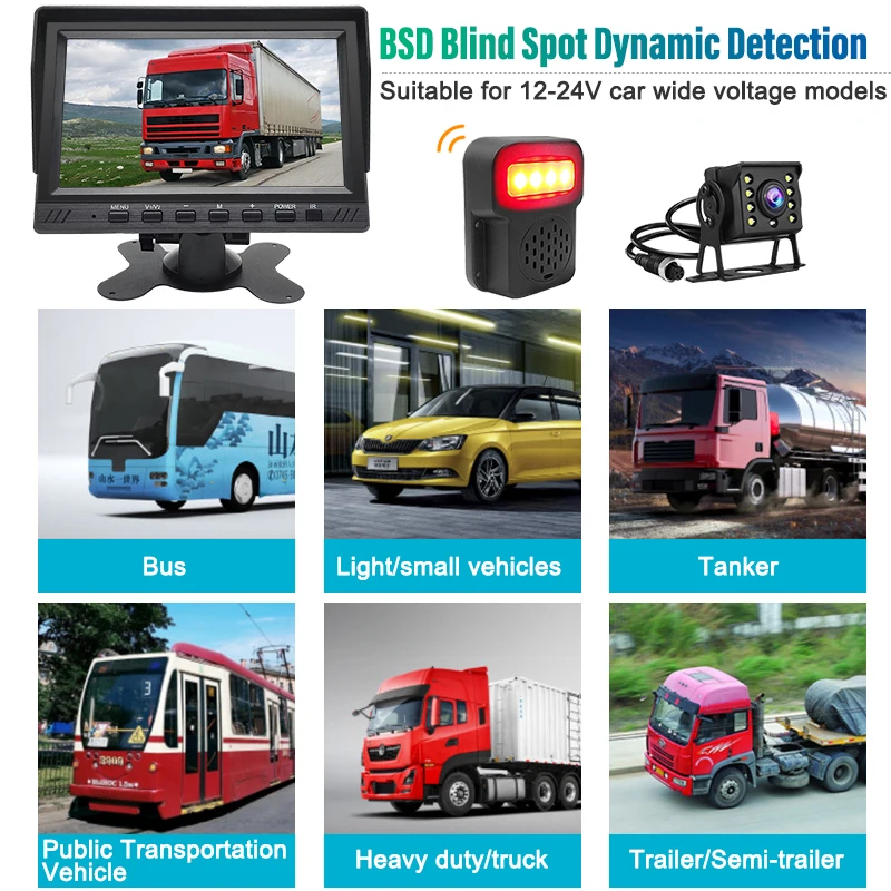 7 inches two splits record display BSD with alarm 2 channels truck camera recorder system car monitor