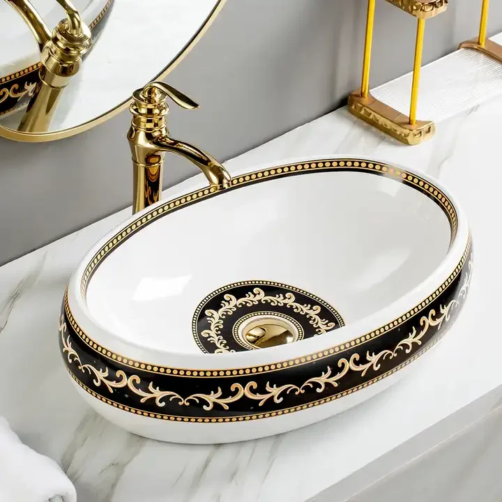 SIMILAR Sanitary Ware Oval Electroplating Gold Black Wash Basin