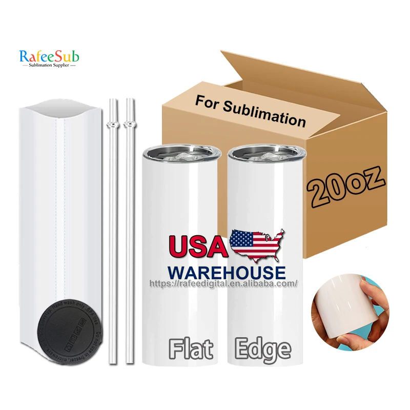 USA Warehouse Wholesale New 20oz 20 oz Straight Flat Edge Bottom Skinny Cup Plain White Blanks Sublimation Tumbler with Straw