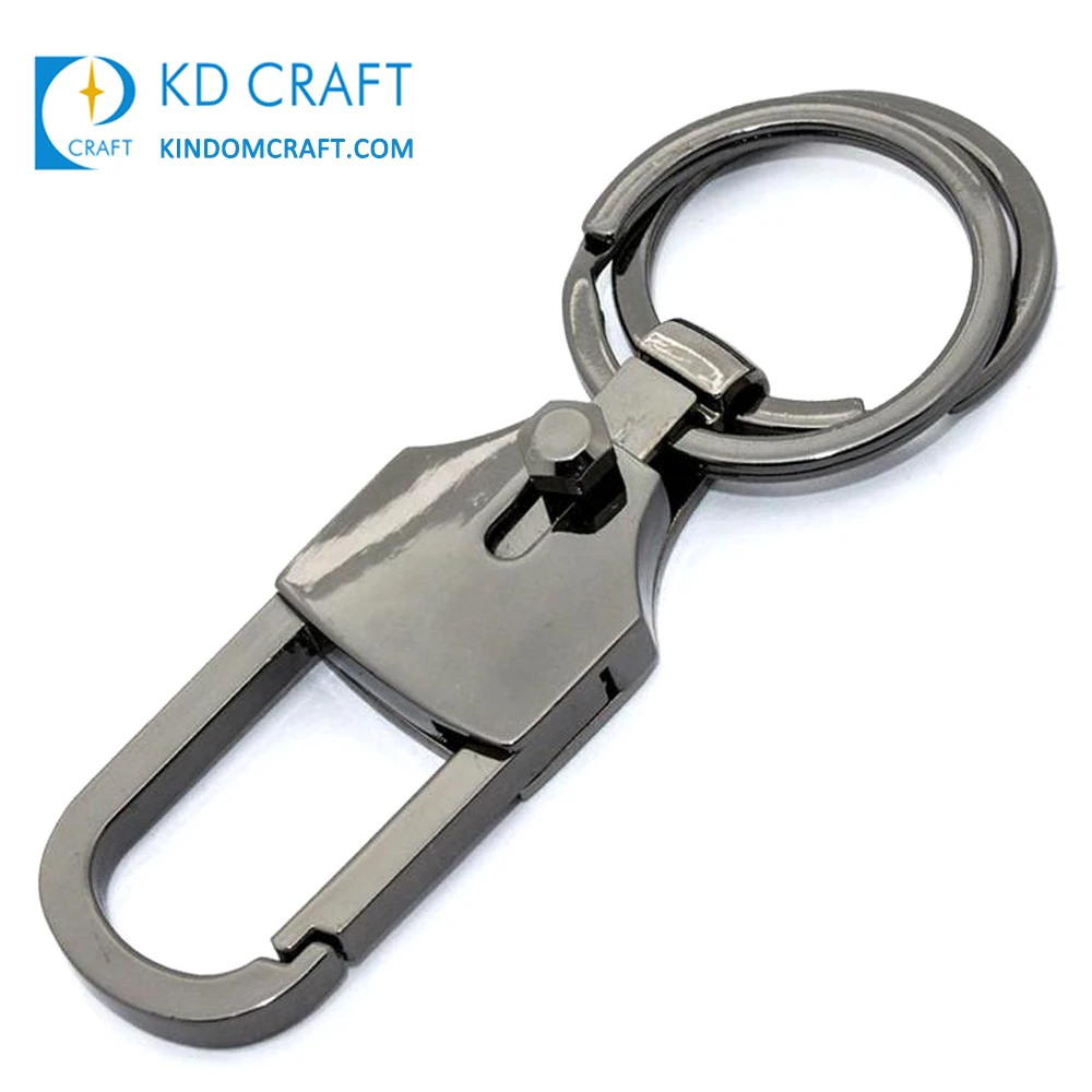 Wholesale custom sublimation blank metal zinc alloy black nickel plated hook detachable keychain with double keyring