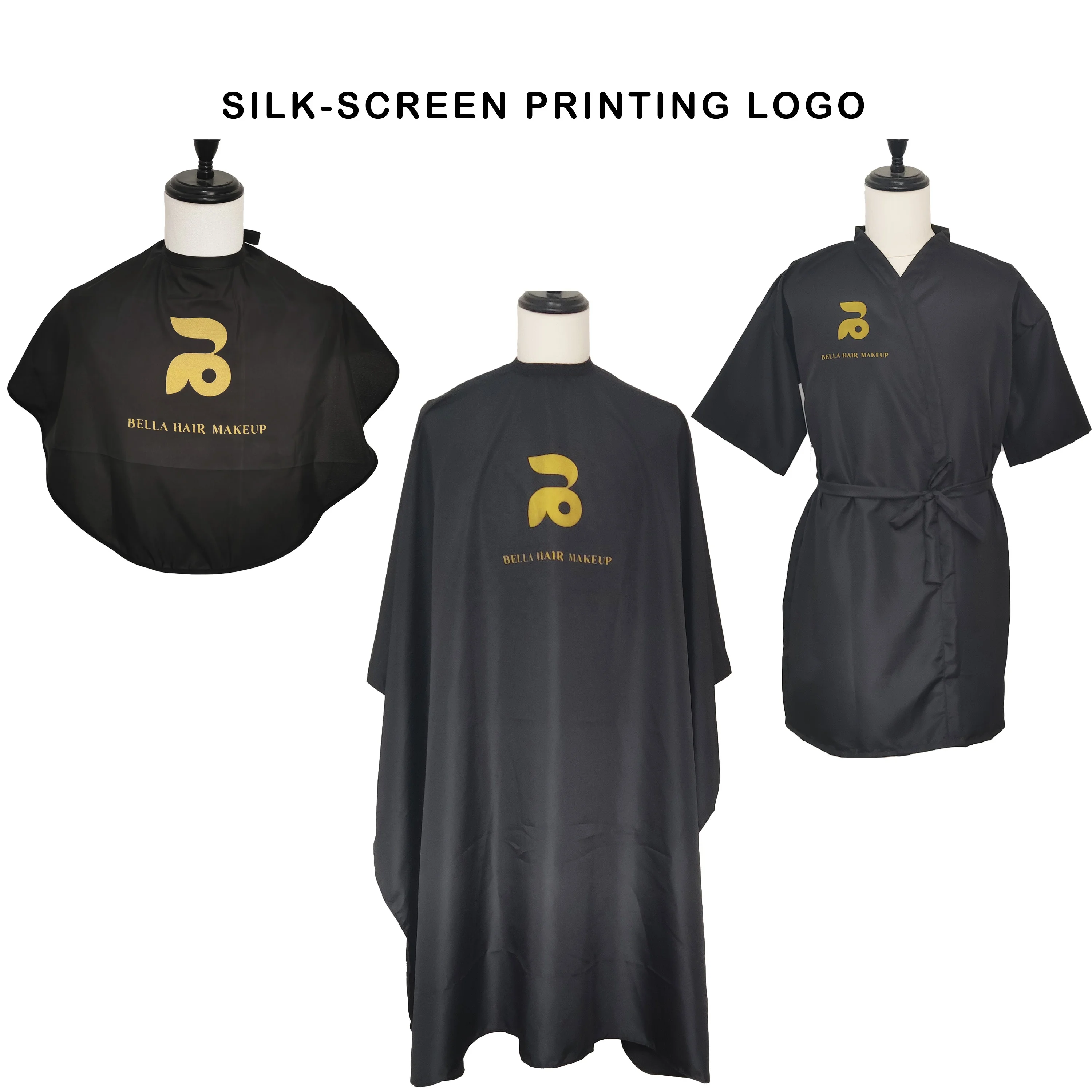 Polyester Custom Hair Salon Makeup Gown With Snap Black Apron Hairdresser Barber Cape Print Your Logo