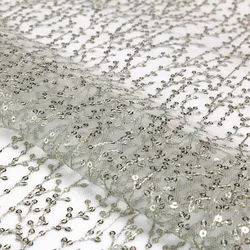 Beautiful Golden Polyester Yarn Mesh Gournd 3mm Spangle Sequins Fabric for Summer Dress Woman