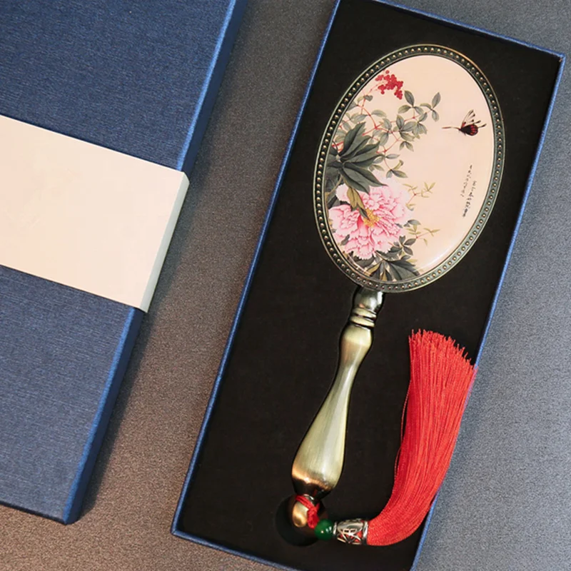 Frame Handheld Makeup Mirror Handle Small Cosmetic Mirror Antique Bronze Portable Metal Personalized Silver Oval Make-up Mirror