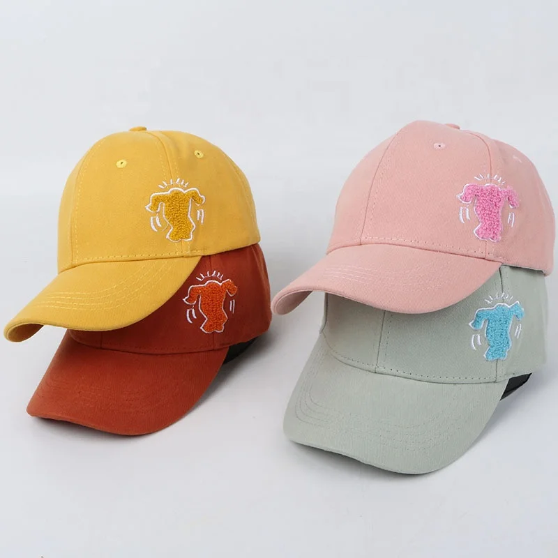 Hats Manufacturer Wholesale Simple 100% cotton  Plain Customized Towel Embroidery Kids Baseball Cap