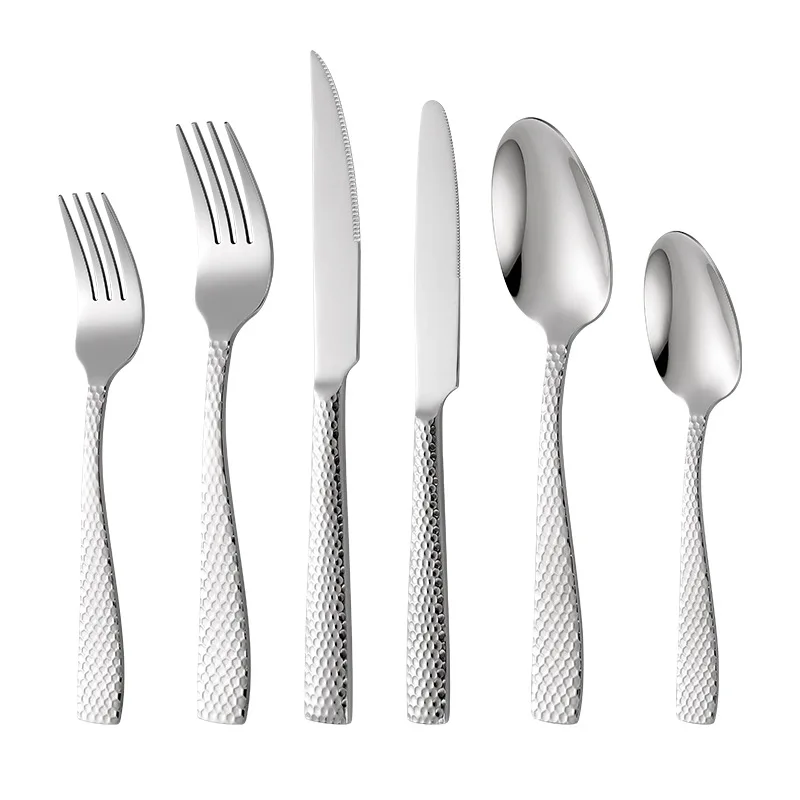 Heavy weIght 20/24pcs Stainless Steel Silverware Set Flatware Hammered