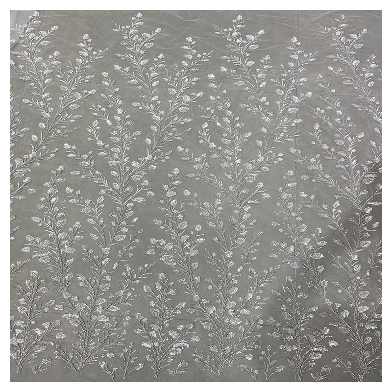 Classic soft wedding dress branch pattern Embroidered Beaded mesh glittering crystal sequins lace fabric