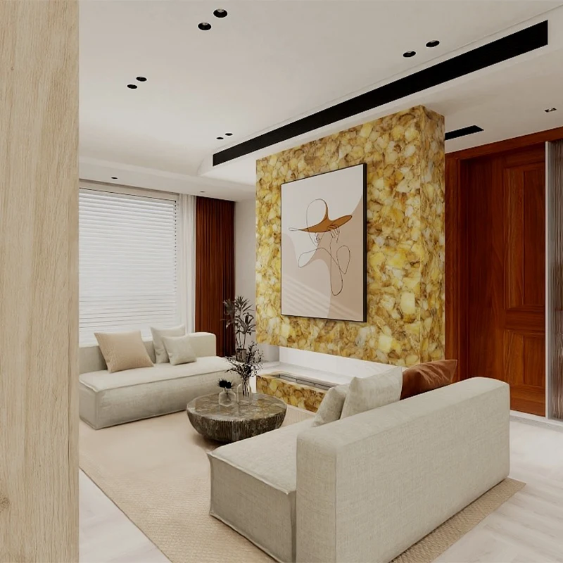 Natural Polished Luxury Yellow Crystal Quartz Stone Marble Slabs For Background Wall Countertop