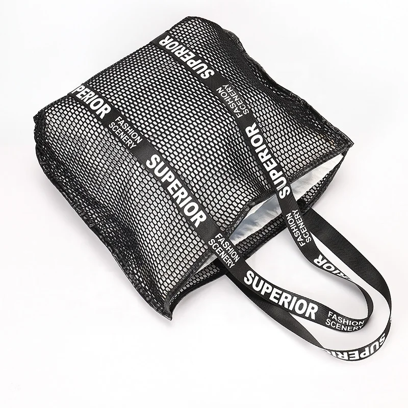 2024 trending new design summer beach shopping bags large capacity shoulder tote handbags clear luxury mesh bag for women