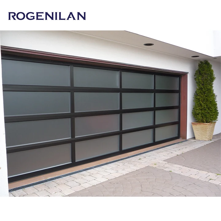 ROGENILAN American Black Color Mirror Design Sectional Aluminum Garage Door Modern Automatic Glass Garage Doors