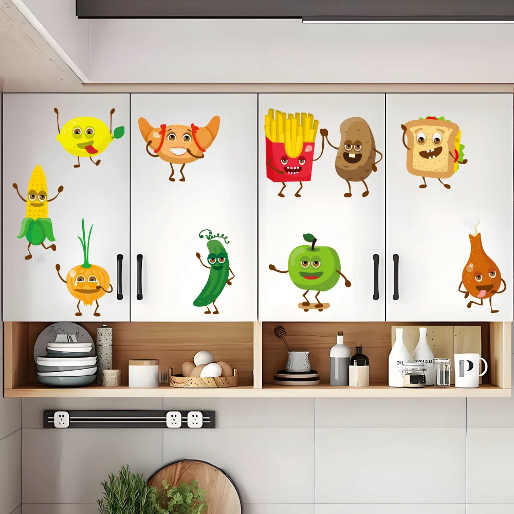 Self Adhesive Cartoon Vegetable and Fruit Wall Stickers for Kitchen