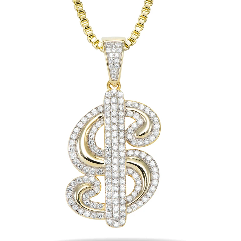Jasen classic design iced out silver VVS Moissanite diamonds stones dollar sign pendant for rocker
