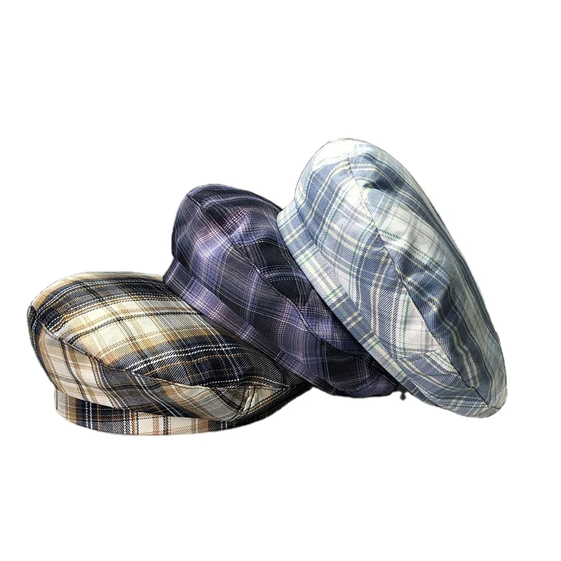 College Style Breathable Plaid Lady Painter Hats Cotton Comfortable Beret Winter Adjustable Mountaineering Women Cap
