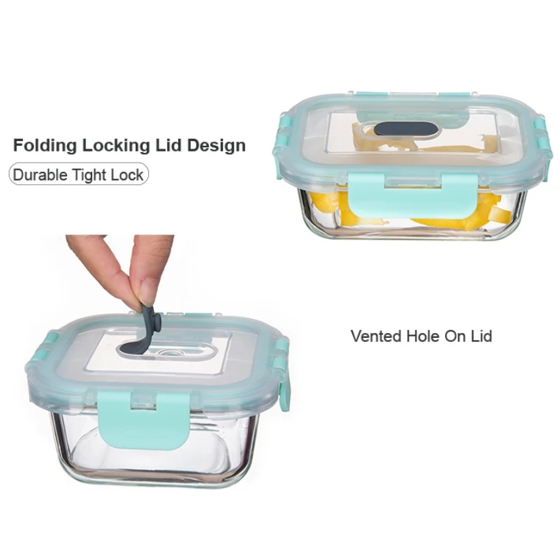 IKOO Microwave,oven, freezer and dishwasher safe glass lunch box leak proof glass containers for food storage