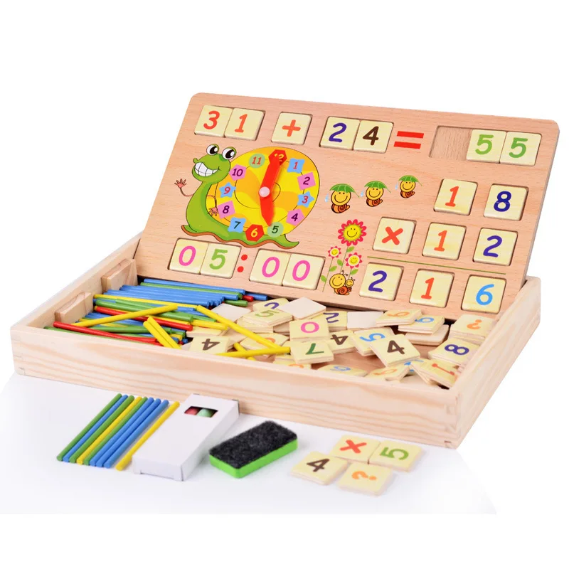 Multi-functional kids double sides board game early education digital computing learning box children math wooden toy