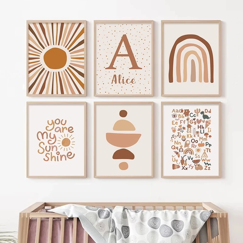 Abstract Sun Rainbow Nursery Posters Picture Print Wall Art Canvas Painting for Kids Room Home Decoration