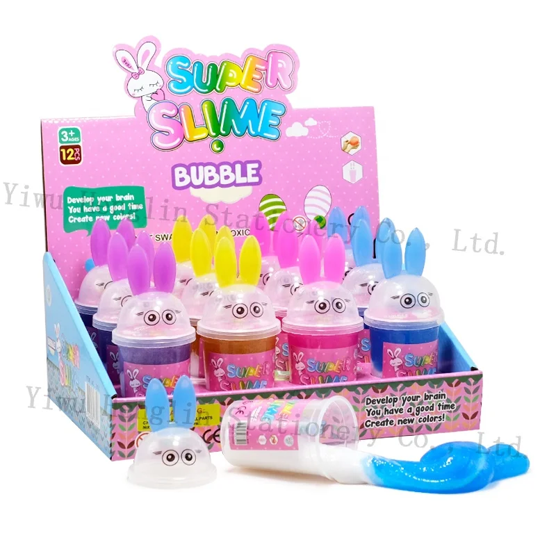 2022 Wholesale colorful rabbit shape blow bubble noisy putty slime making kit ECO-friendly stress relief noisy squishy slime kit