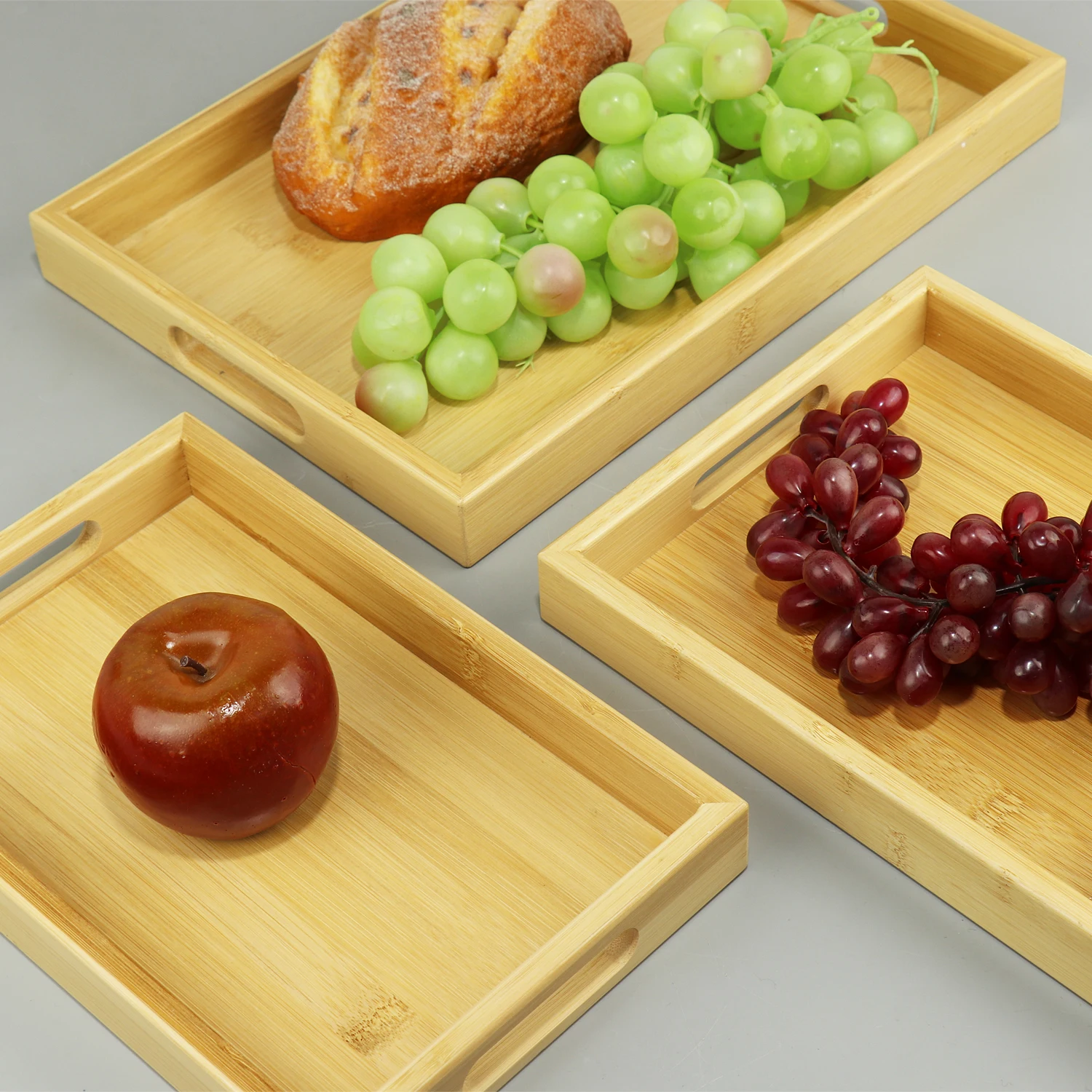 Customized Serving Tray with Handles, Food Stackable Wooden Tray, Rectangular Wooden Baking Tray Food Container for Home Office